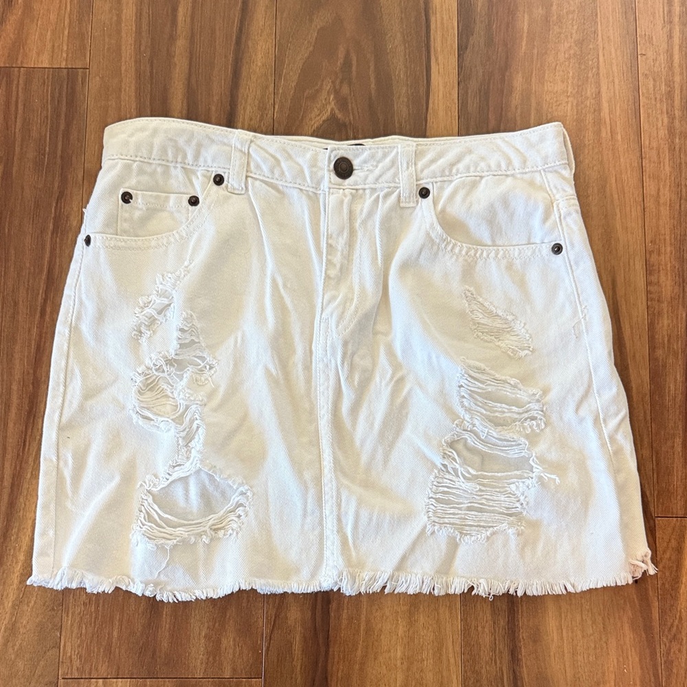 Forever 21 White Distressed Mini Skirt